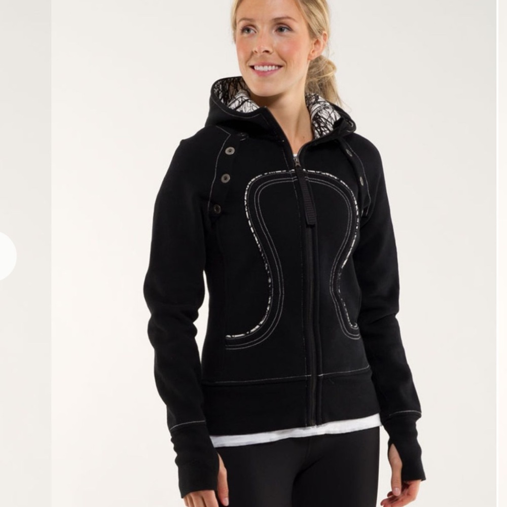 Lululemon Scuba Hoodie w/ Detachable Sleeves Black/White Special Edition 4